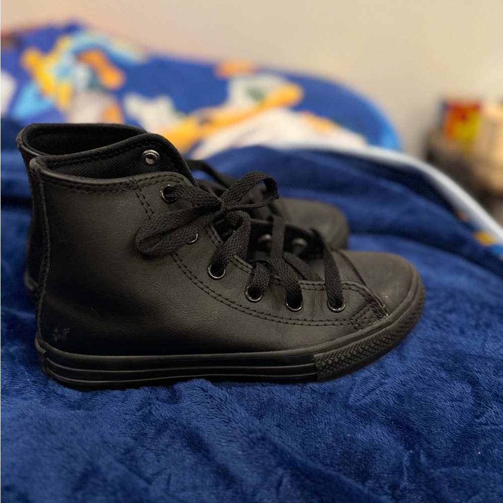 Black leather high top Converse Size 13c